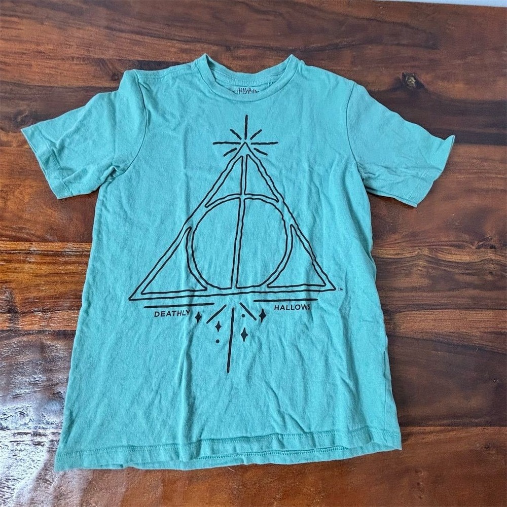 Harry Potter Deathly Hallows Kids T-Shirt‎ Green Size 10-12 Graphic Tee